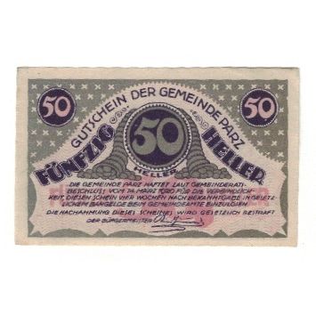 Billet, Autriche, Parz O.Ö. Gemeinde, 50 Heller, paysage, 1920, 1920-03-14