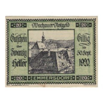 Billete, Austria, Wachauer Notgeld Emmersdorf N.Ö. Gemeinde, 20 Heller, Texte