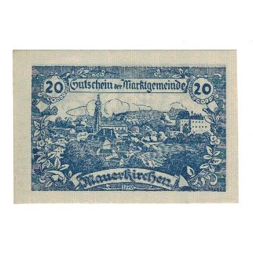 Billet, Autriche, Mauerkirchen O.Ö. Gemeinde, 20 Heller, Texte, 1920