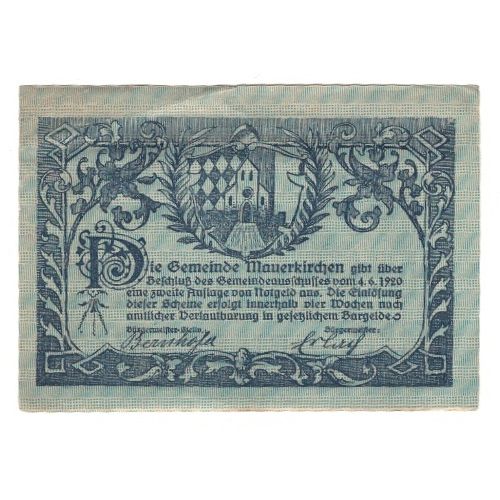 Billet, Autriche, Mauerkirchen O.Ö. Gemeinde, 80 Heller, Texte, 1920