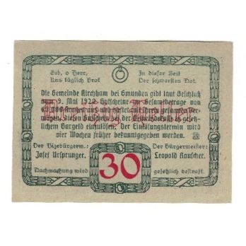 Billet, Autriche, Kirchham O.Ö. Marktgemeinde, 30 Heller, Texte, 1920