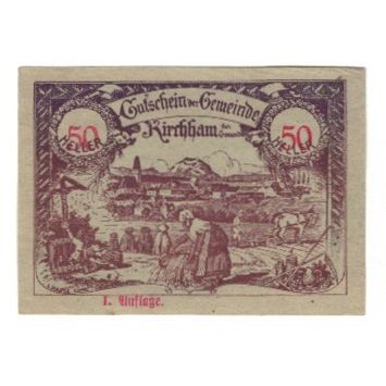 Billet, Autriche, Kirchham O.Ö. Marktgemeinde, 50 Heller, Texte, 1920