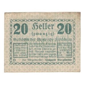 Billet, Autriche, Kirchheim O.Ö. Gemeinde, 20 Heller, texte 1, 1920