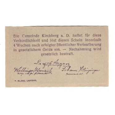 Banconote, Austria, Kirchberg an der Donau O.Ö. Gemeinde, 50 Heller, Texte