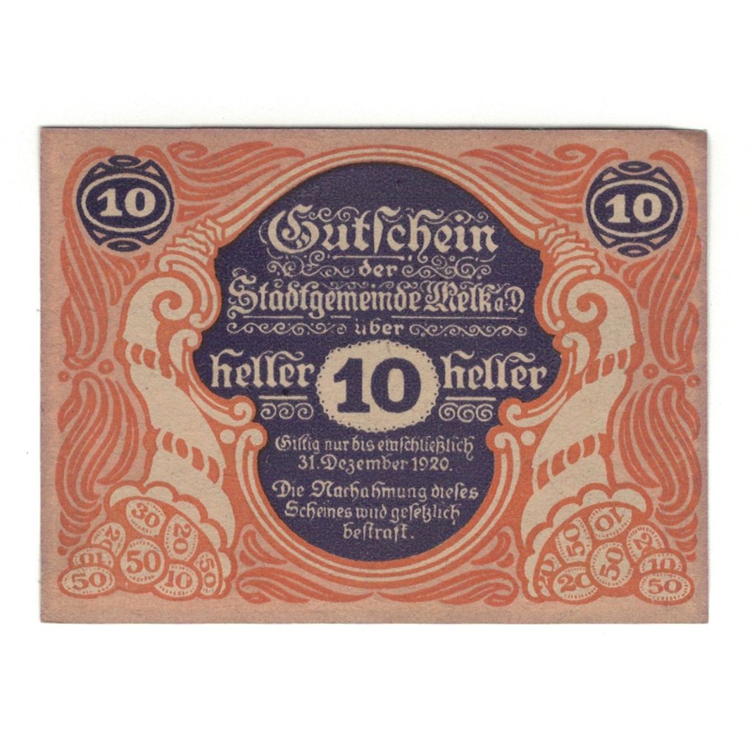 Billet, Autriche, Melk N.Ö. Stadtgemeinde, 10 Heller, Batiment, 1920