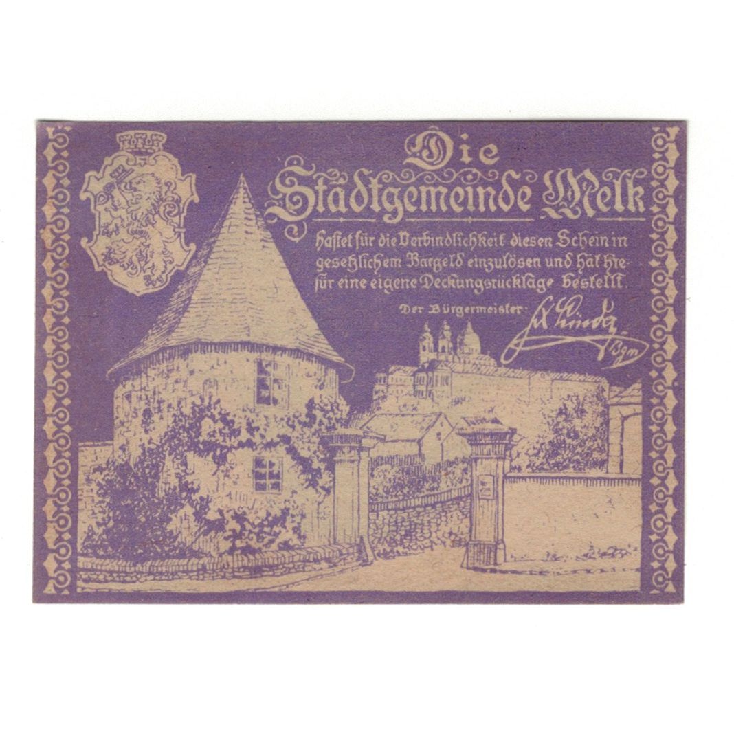 Billet, Autriche, Melk N.Ö. Stadtgemeinde, 10 Heller, Batiment, 1920