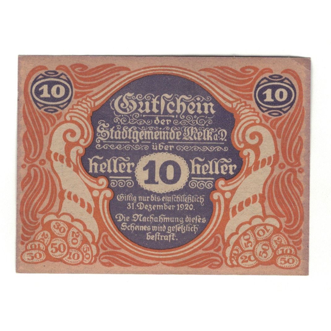 Billet, Autriche, Melk N.Ö. Stadtgemeinde, 10 Heller, batiment 1, 1920