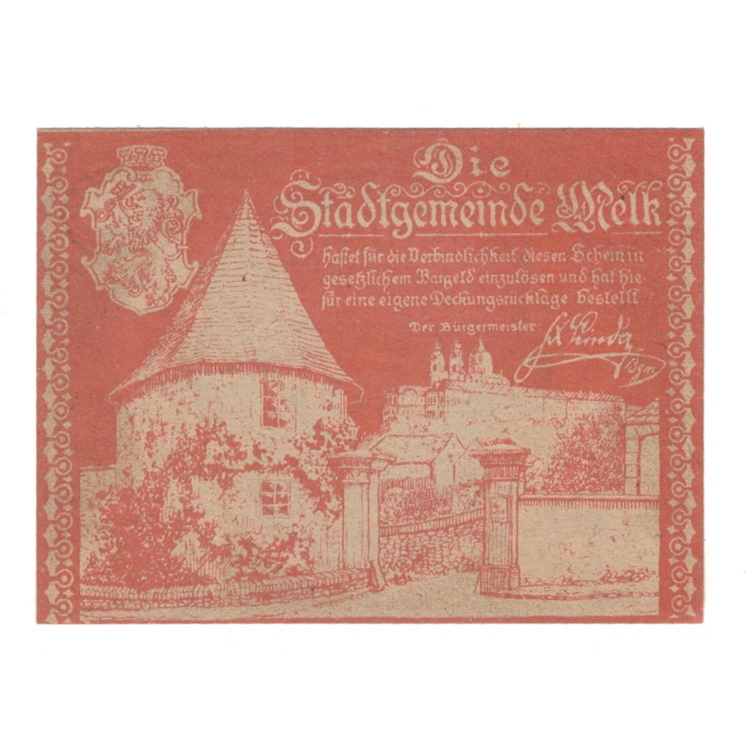 Billet, Autriche, Melk N.Ö. Stadtgemeinde, 50 Heller, batiment 1, 1920