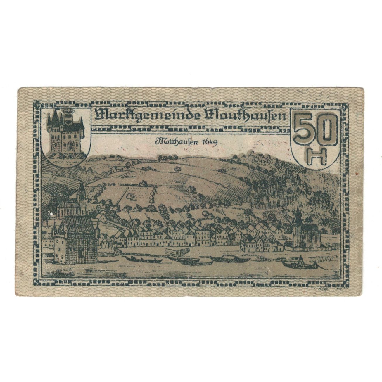 Billet, Autriche, Mauthausen O.Ö. Marktgemeinde, 50 Heller, paysage, TTB