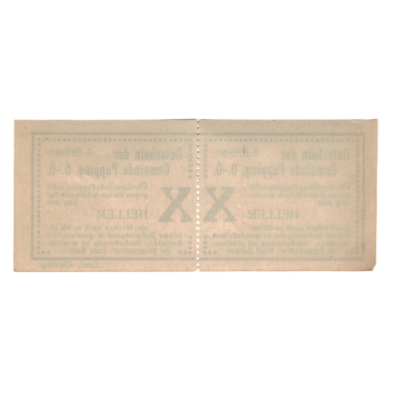 Geldschein, Österreich, Pupping O.Ö. Gemeinde, 20 Heller, N.D, SS+, Mehl:FS