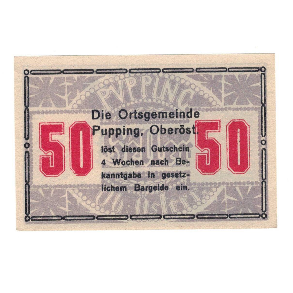 Banknot, Austria, Pupping O.Ö. Gemeinde, 50 Heller, Ruines 2, AU(55-58)
