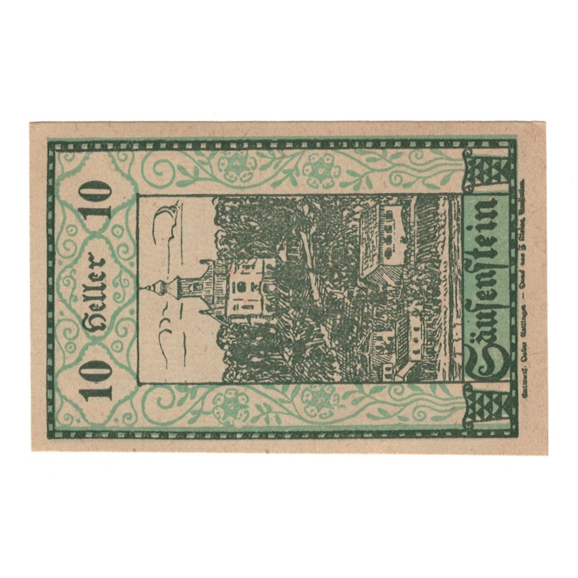 Geldschein, Österreich, Säusenstein N.Ö. Gemeinde, 10 Heller, personnage