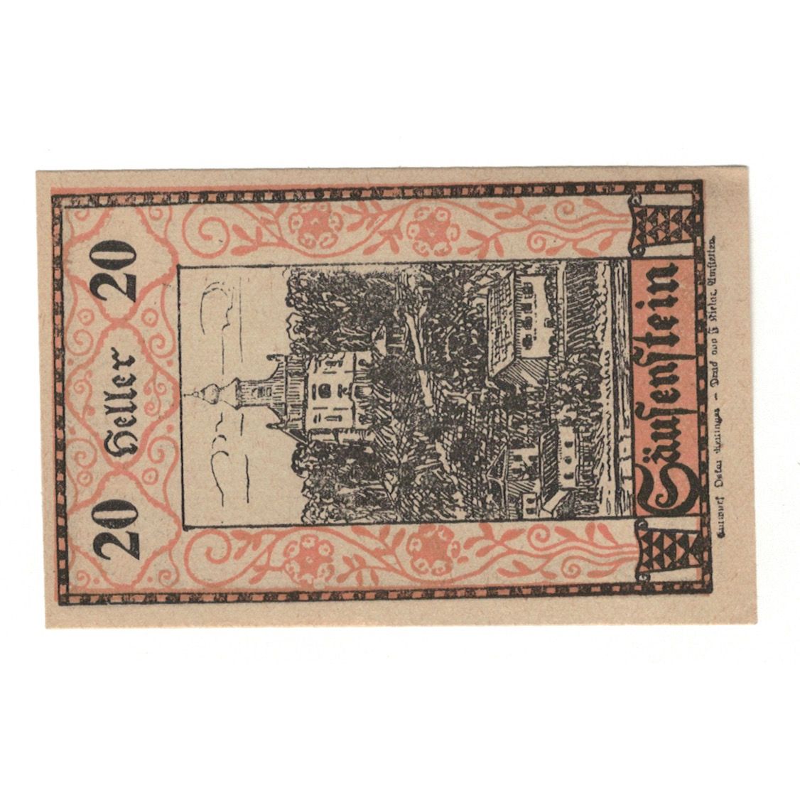 Geldschein, Österreich, Säusenstein N.Ö. Gemeinde, 20 Heller, personnage