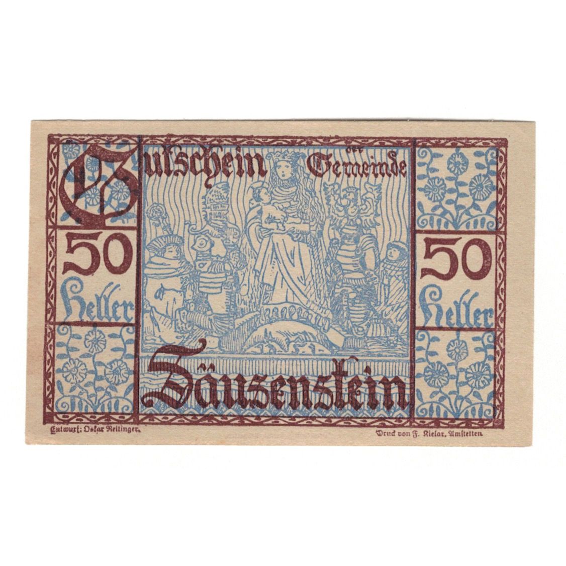 Banknote, Austria, Säusenstein N.Ö. Gemeinde, 50 Heller, paysage 1, 1920