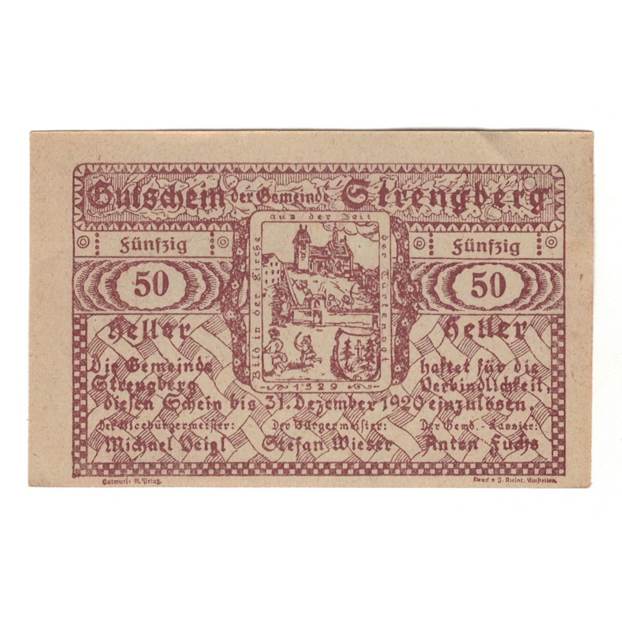 Banknote, Austria, Strengberg N.Ö. Gemeinde, 50 Heller, texte 1, 1920
