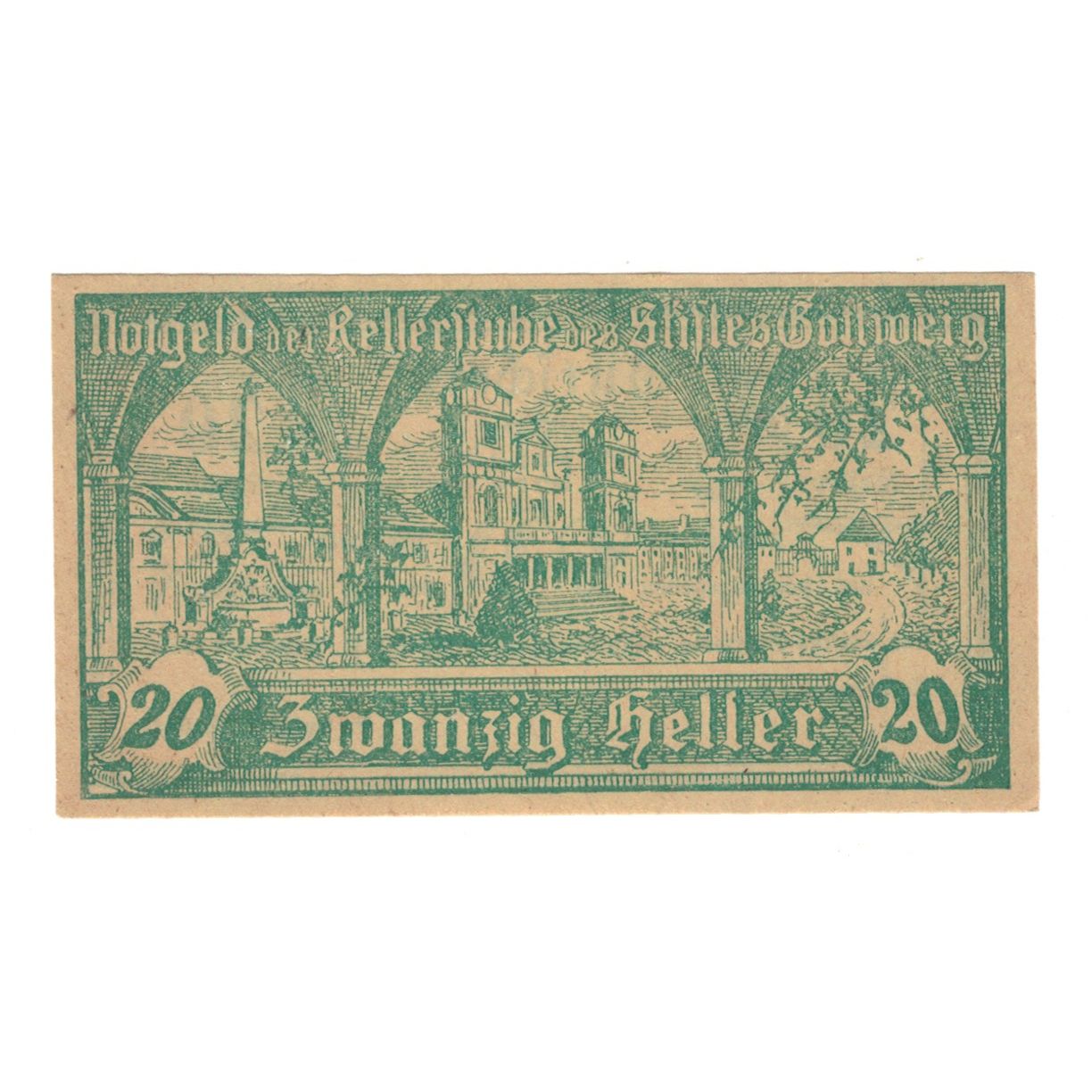 Nota, Áustria, Göttweig N.Ö. Prv. Kellerstube Göttweig, 20 Heller, Texte