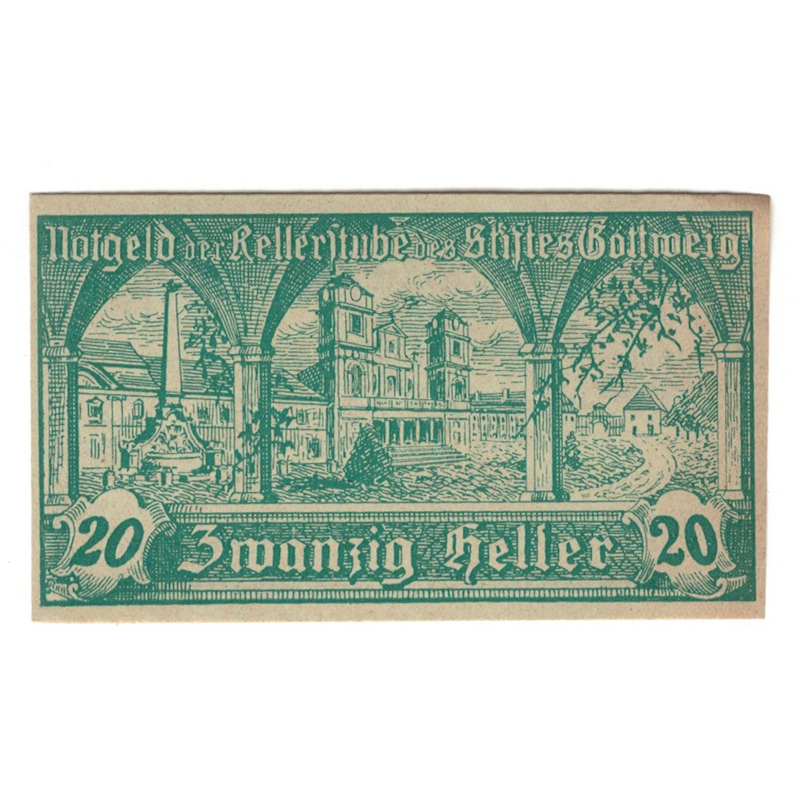 Nota, Áustria, Göttweig N.Ö. Prv. Kellerstube Göttweig, 20 Heller, texte 1