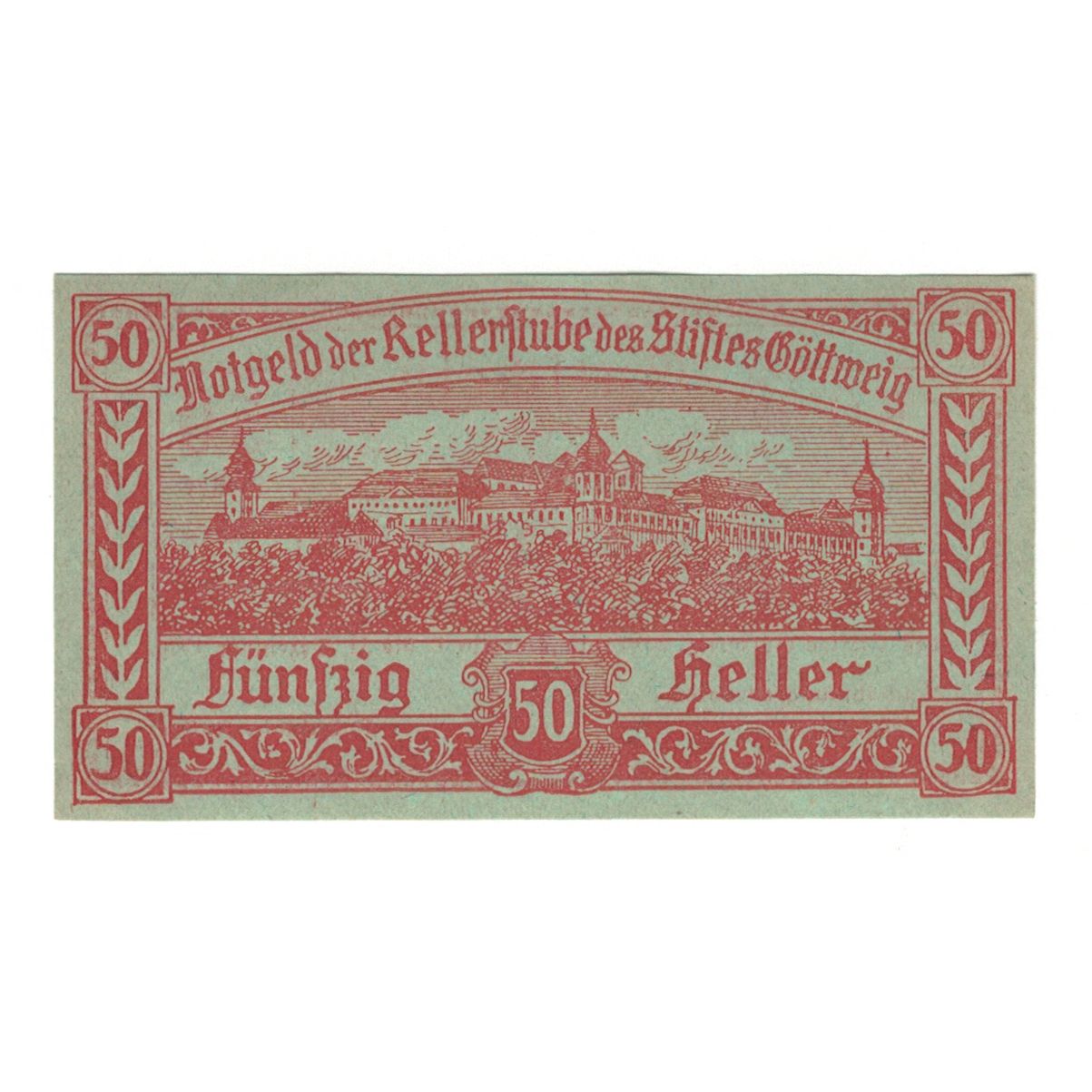 Banknote, Austria, Göttweig N.Ö. Prv. Kellerstube Göttweig, 50 Heller, texte