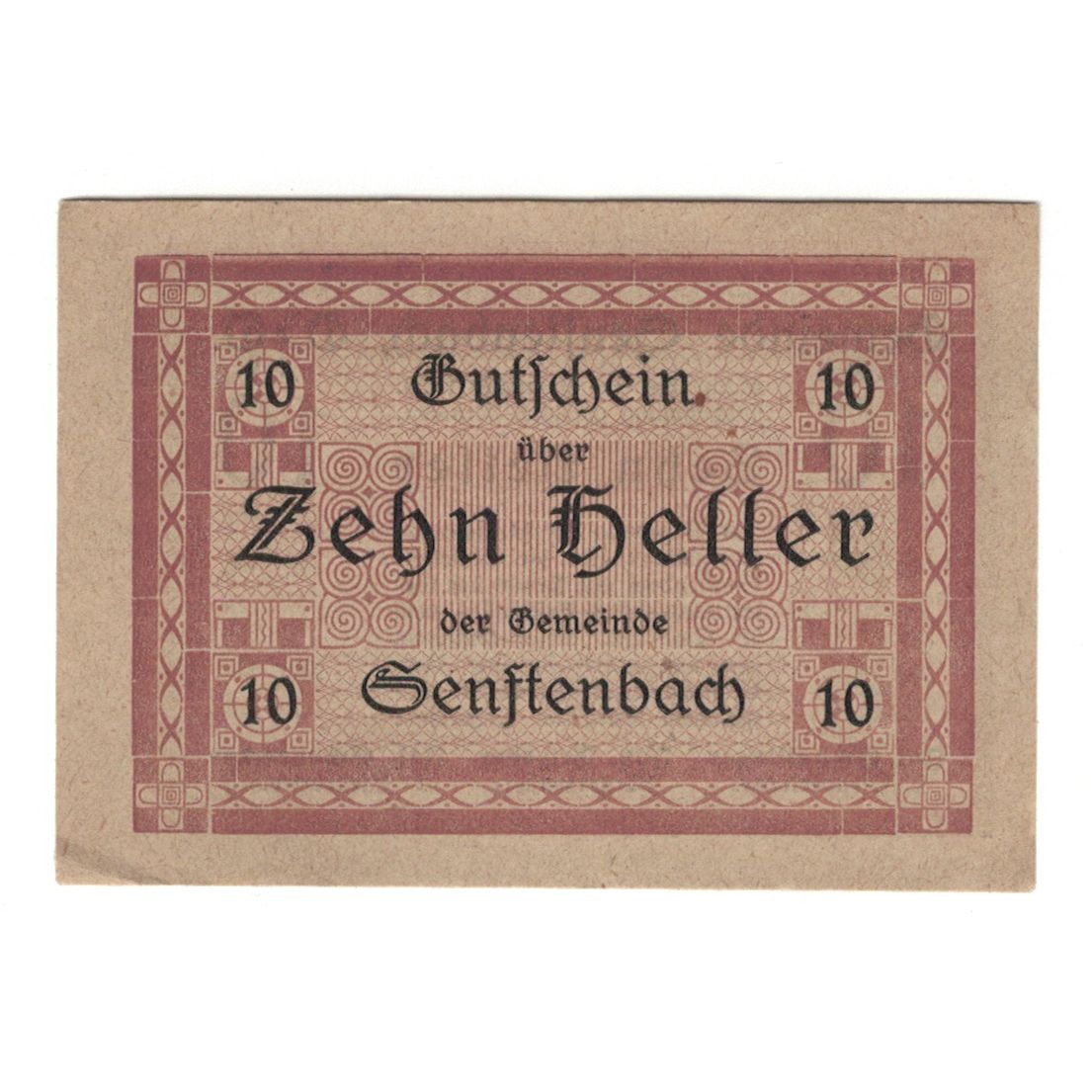 Banknot, Austria, Senftenbach O.Ö. Gemeinde, 10 Heller, texte 1, 1920