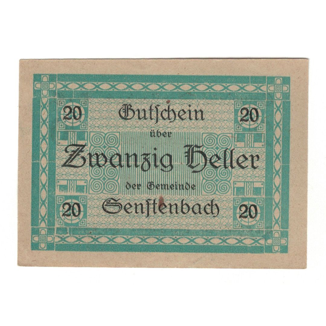 Nota, Áustria, Senftenbach O.Ö. Gemeinde, 20 Heller, Texte, 1920, 1920-12-31