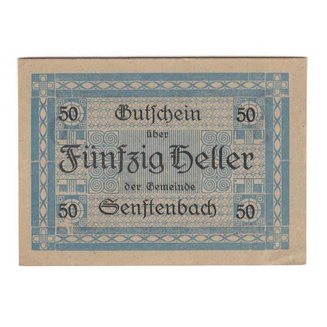 Banknot, Austria, Senftenbach O.Ö. Gemeinde, 50 Heller, Texte, 1920