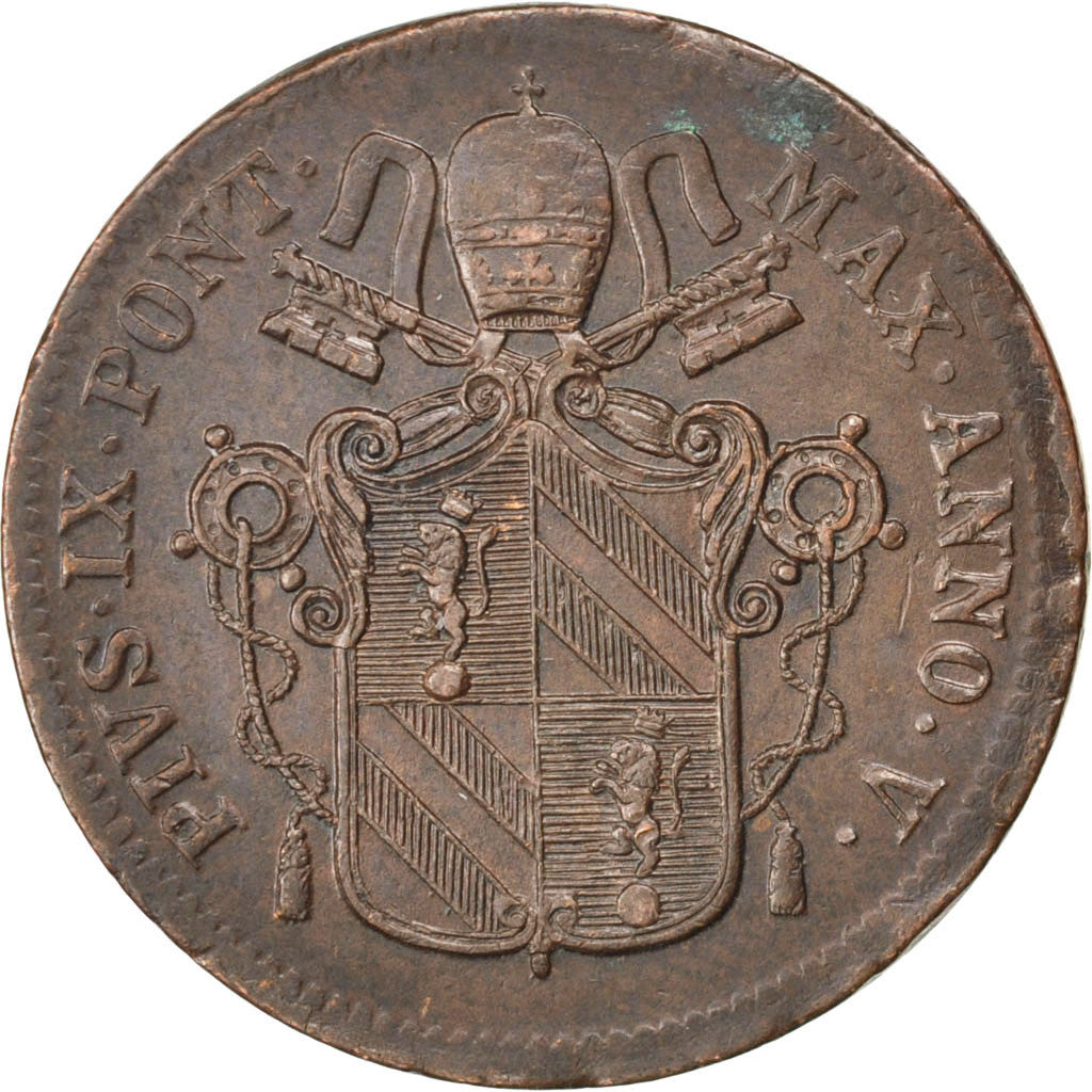 ITALIAN STATES, PAPAL STATES, Pius IX, Baiocco, 1851, Rome, Copper, AU(50-53)
