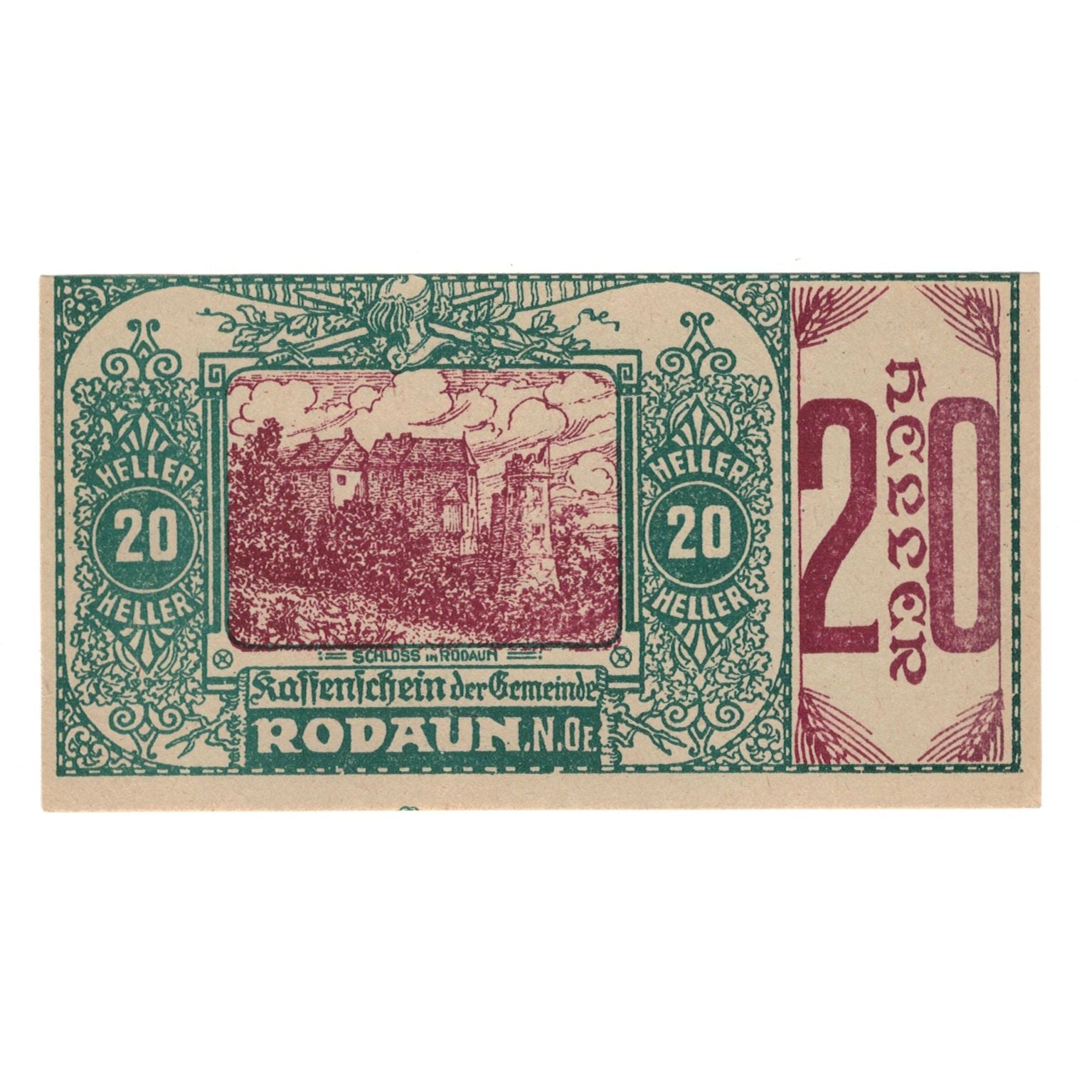 Banknot, Austria, Rodaun N.Ö. Gemeinde, 20 Heller, Texte 2, AU(55-58), Mehl:FS