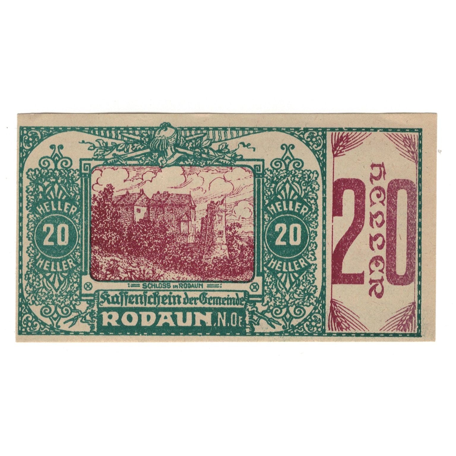 Billet, Autriche, Rodaun N.Ö. Gemeinde, 20 Heller, Texte 3, SUP, Mehl:FS 840II