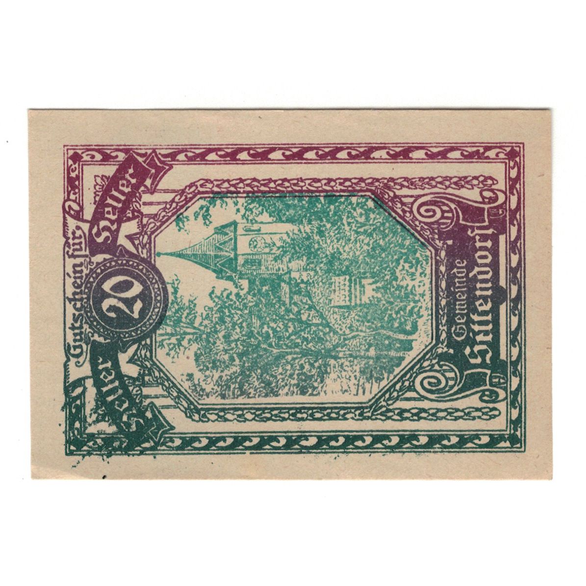 Banconote, Austria, Sittendorf N.Ö. Gemeinde, 20 Heller, Texte, SPL-, Mehl:FS