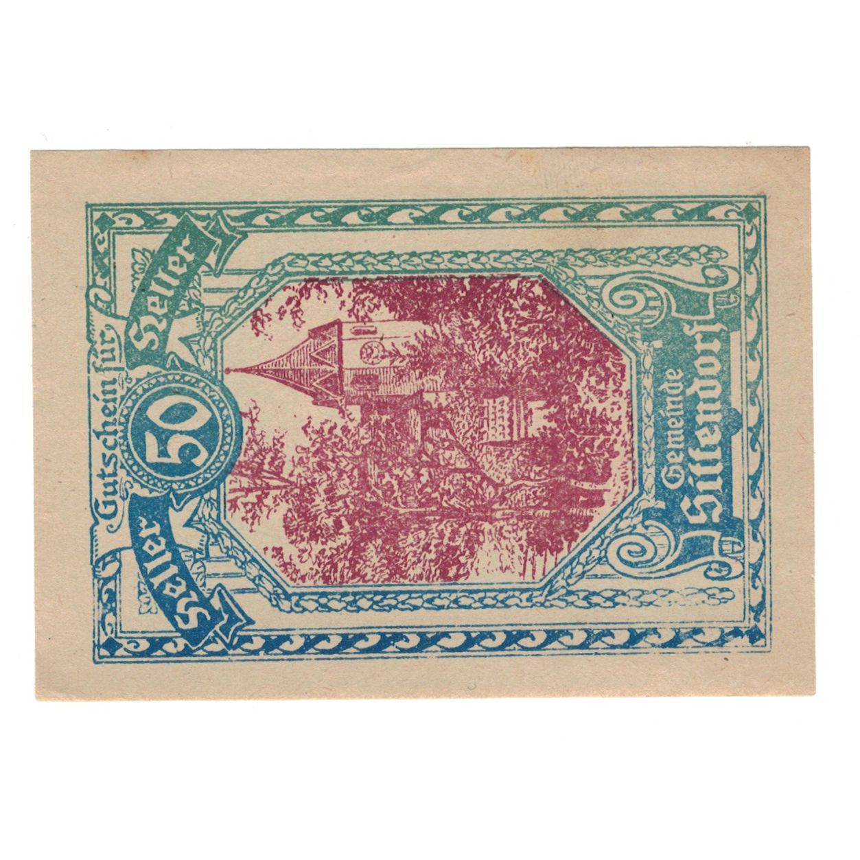 Banconote, Austria, Sittendorf N.Ö. Gemeinde, 50 Heller, texte 1, SPL-, Mehl:FS