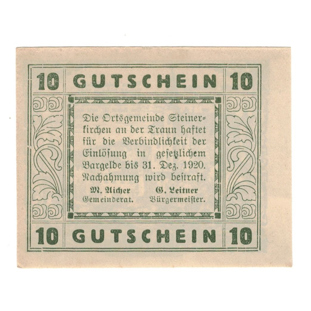 Billete, Austria, Steinerkirchen An Der Traun Ortsgemeinde, 10 Heller, Texte