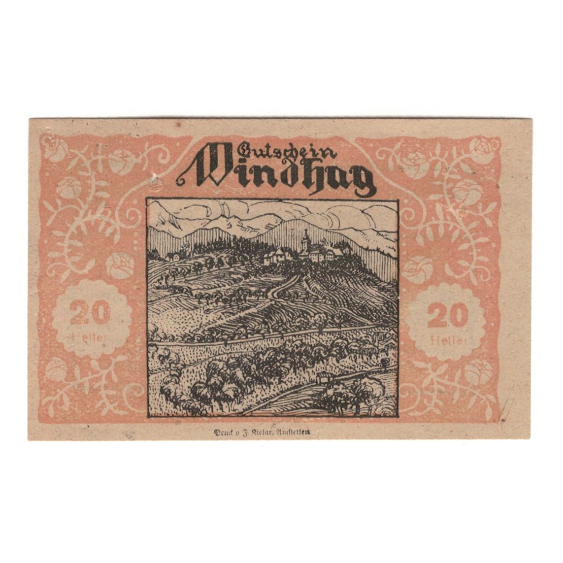 Biljet, Oostenrijk, Windhag bei Waidhofen an der Ybbs N.Ö. Gemeinde, 20 Heller