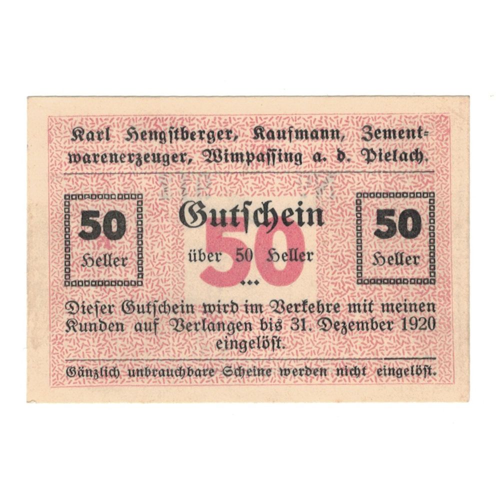 Banconote, Austria, Wimpassing An Der Pielach, PRV, Karl Hengstberger, 50