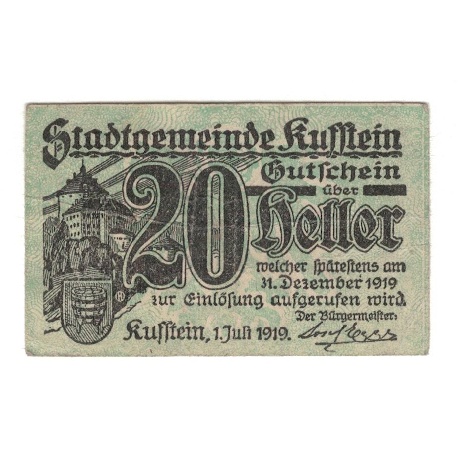 Biljet, Oostenrijk, Kufstein Tirol Stadtgemeinde, 20 Heller, N.D, 1919
