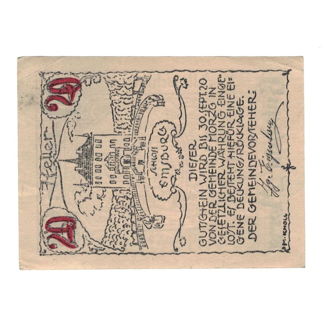 Banconote, Austria, Morzg Sbg. Gemeinde, 20 Heller, Texte, 1920, 1920-09-30, BB