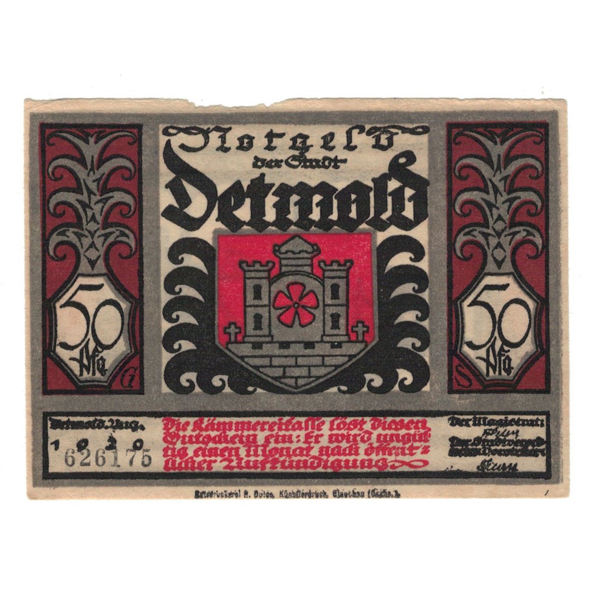 Banknote, Germany, Detmold Stadt, 50 Pfennig, personnage, 1920, AU(50-53)