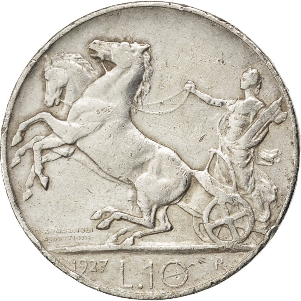 Italy, Vittorio Emanuele III, 10 Lire, 1927, Rome, Silver, EF(40-45), KM:68.2