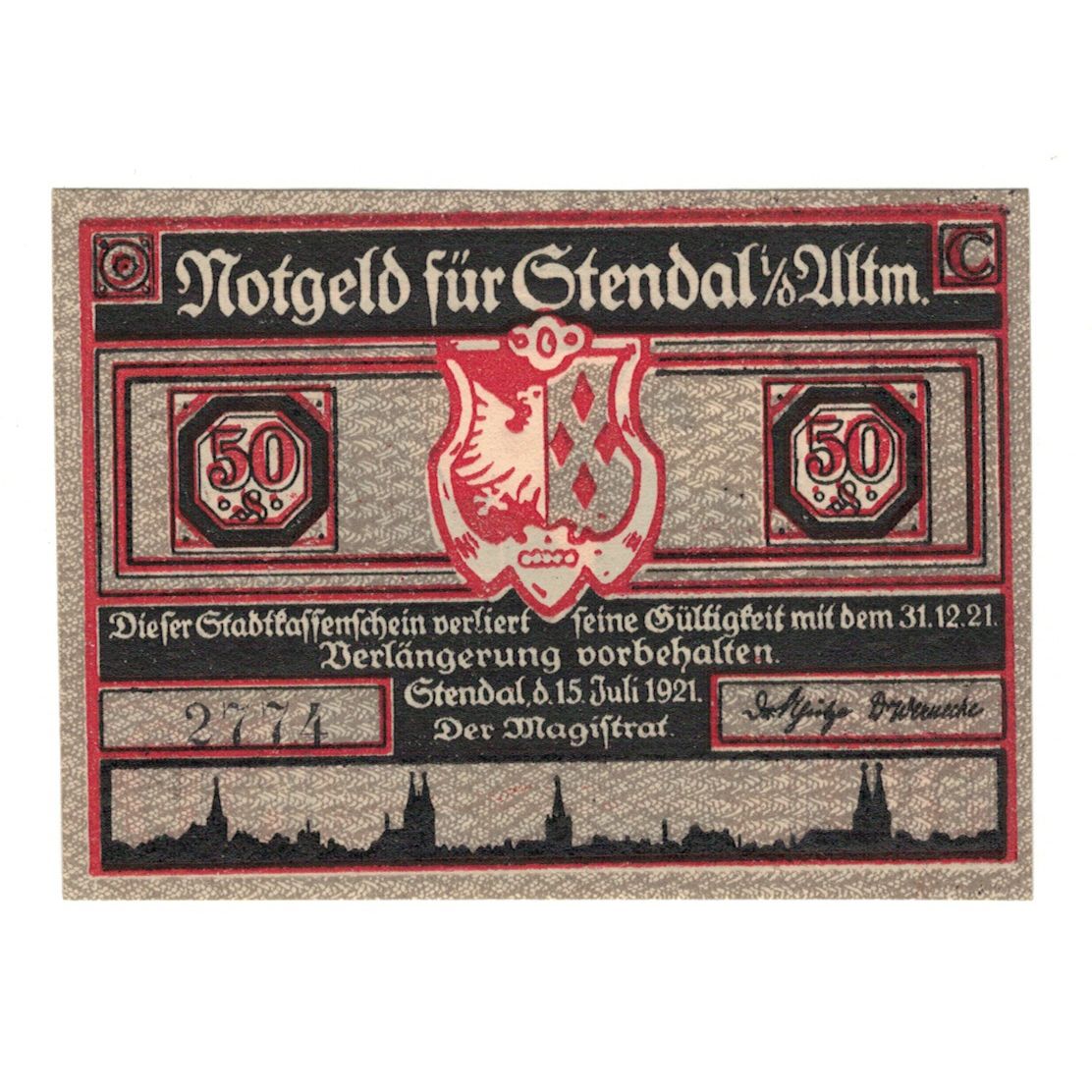 Banconote, Germania, Stendal Stadt, 50 Pfennig, personnage 2, 1921, 1921-07-15