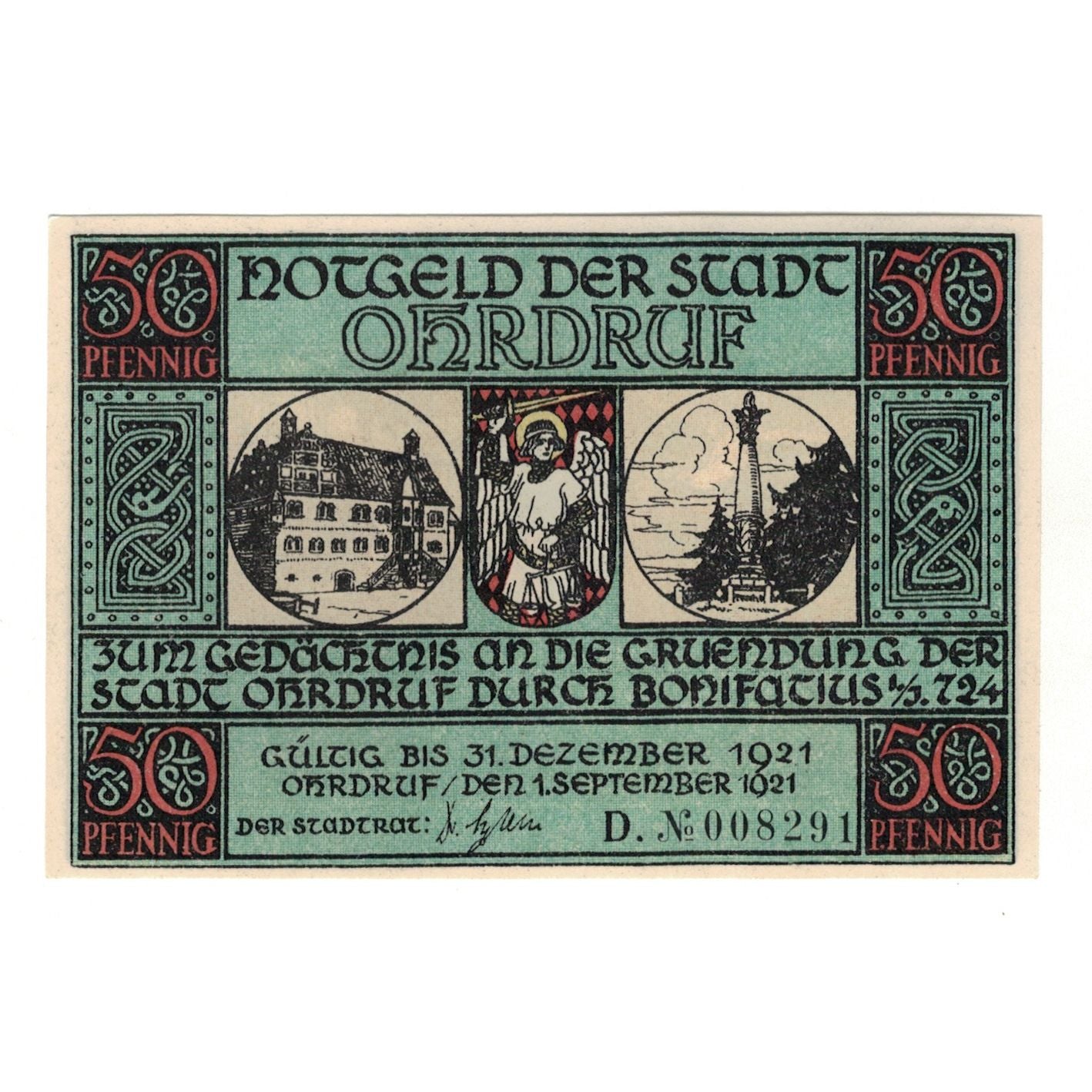 Banknote, Germany, Ohrdruf Stadt, 50 Pfennig, personnage 1, 1921, 1921-12-31