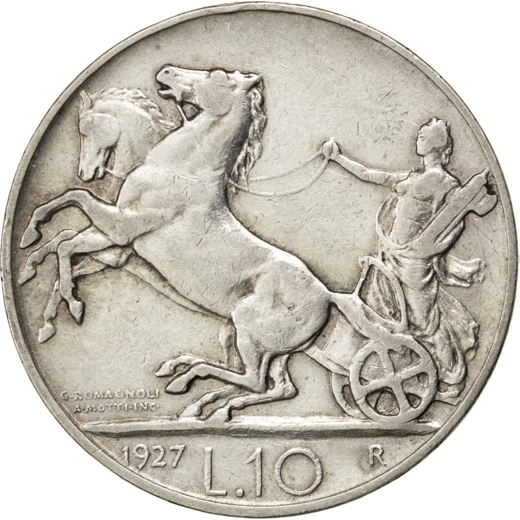 Italia, Vittorio Emanuele III, 10 Lire, 1927, Rome, Argento, BB, KM:68.2