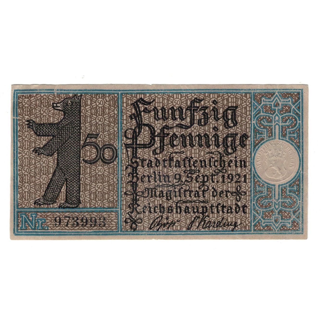 Banknote, Germany, Berlin Stadt, 50 Pfennig, personnage 1, 1921, 1921-09-09