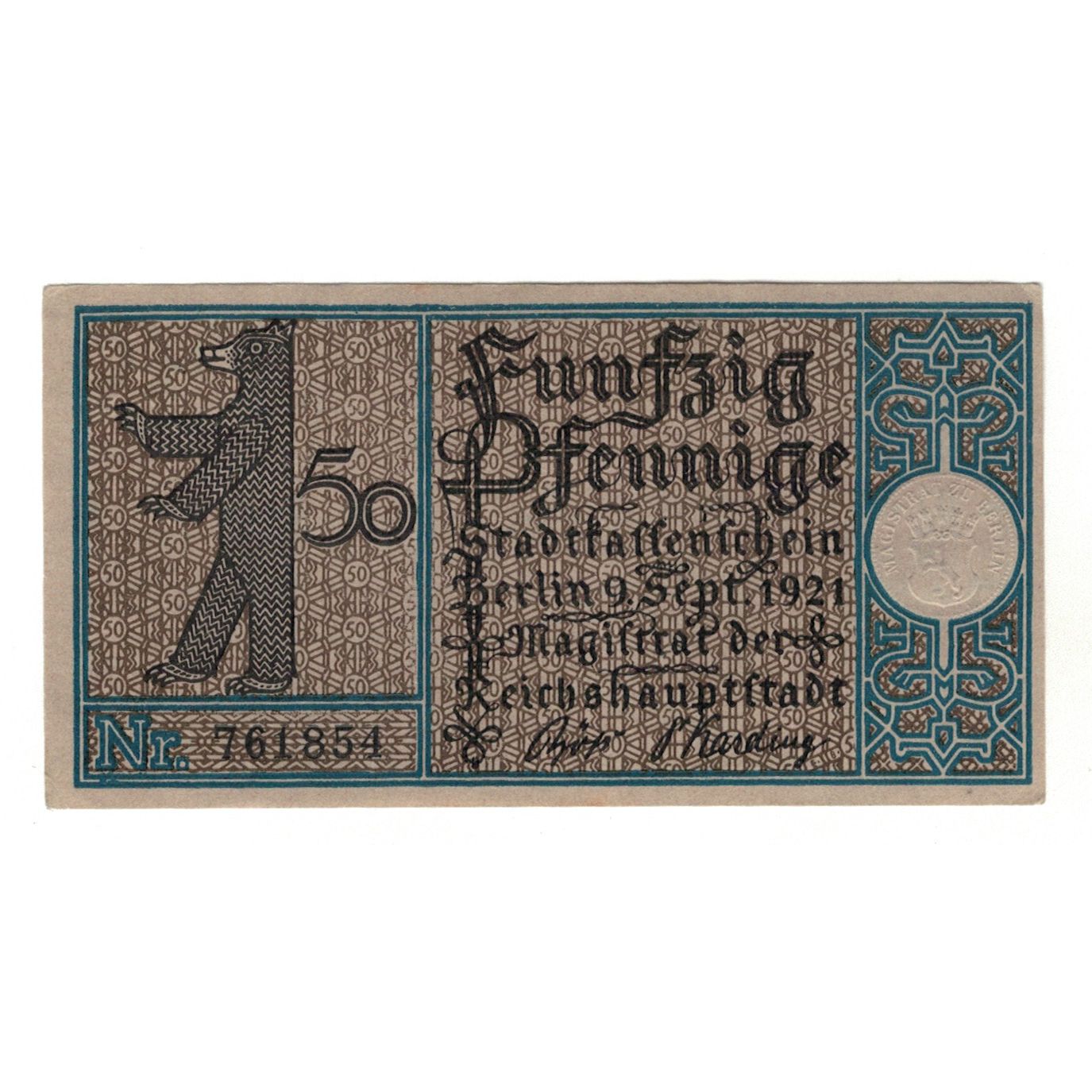Banconote, Germania, Berlin Stadt, 50 Pfennig, Bateaux 1, 1921, 1921-09-09
