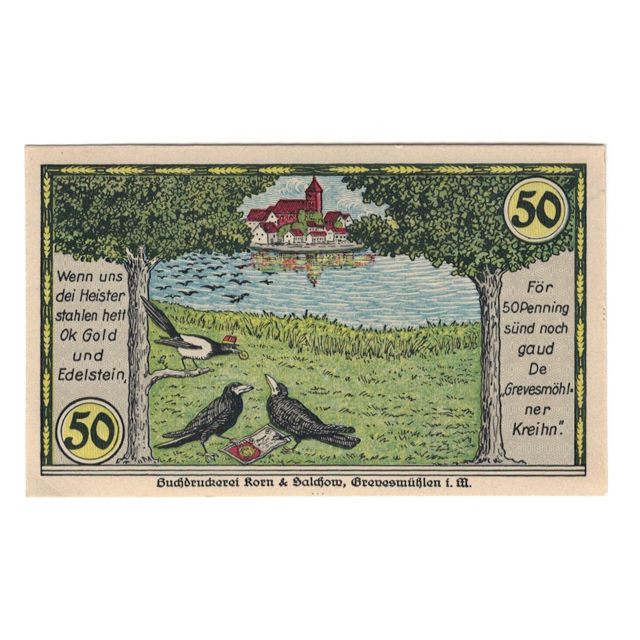 Banconote, Germania, Grevesmuhlen Stadt, 50 Pfennig, Corbeaux, 1923, 1923-12-31