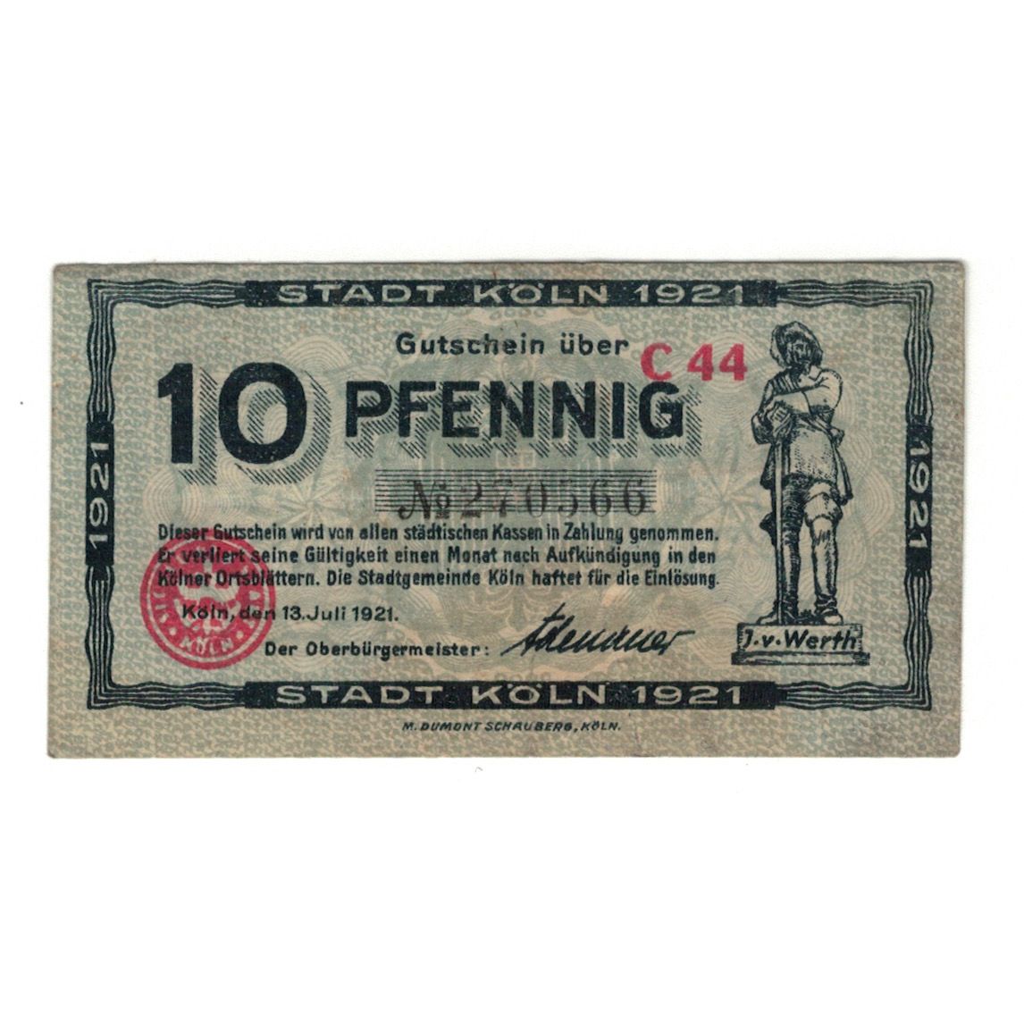 Banknote, Germany, Köln Stadt, 10 Pfennig, valeur faciale, 1921, 1921-07-13