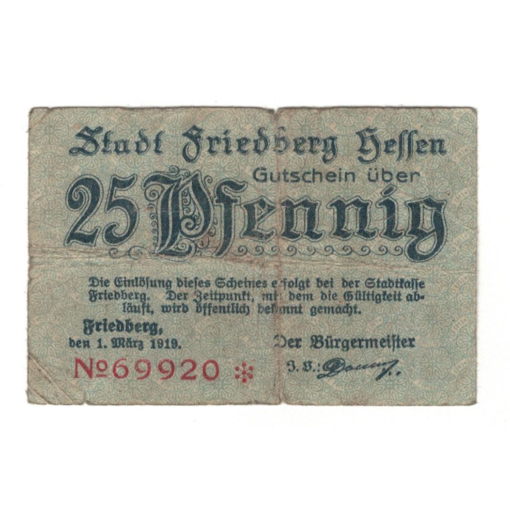 Banknote, Germany, Friedberg Stadtkasse, 25 Pfennig, château, 1920, 1920-03-01