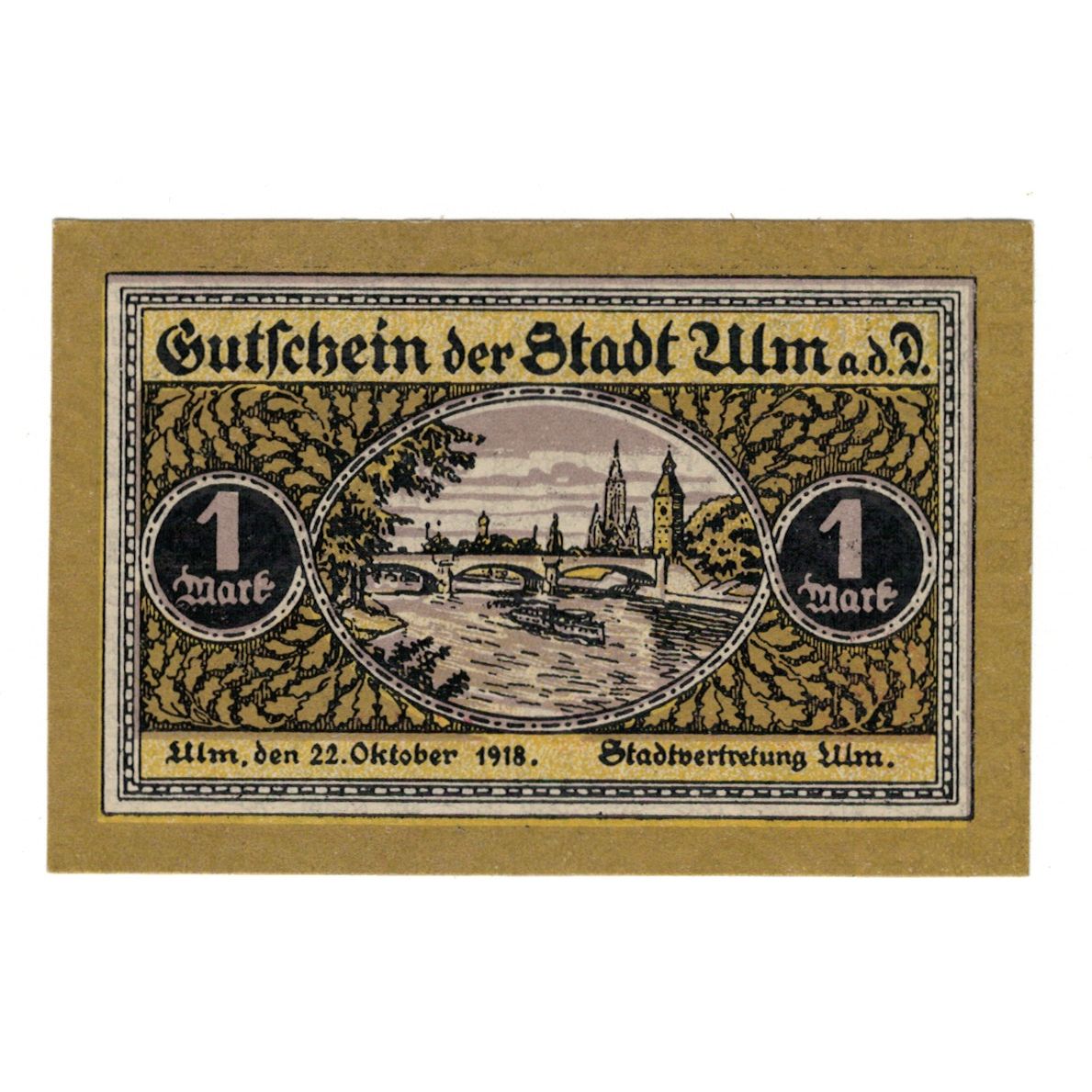 Banconote, Germania, Ulm Stadt, 1 Mark, paysage, 1920, 1920-11-01, SPL-