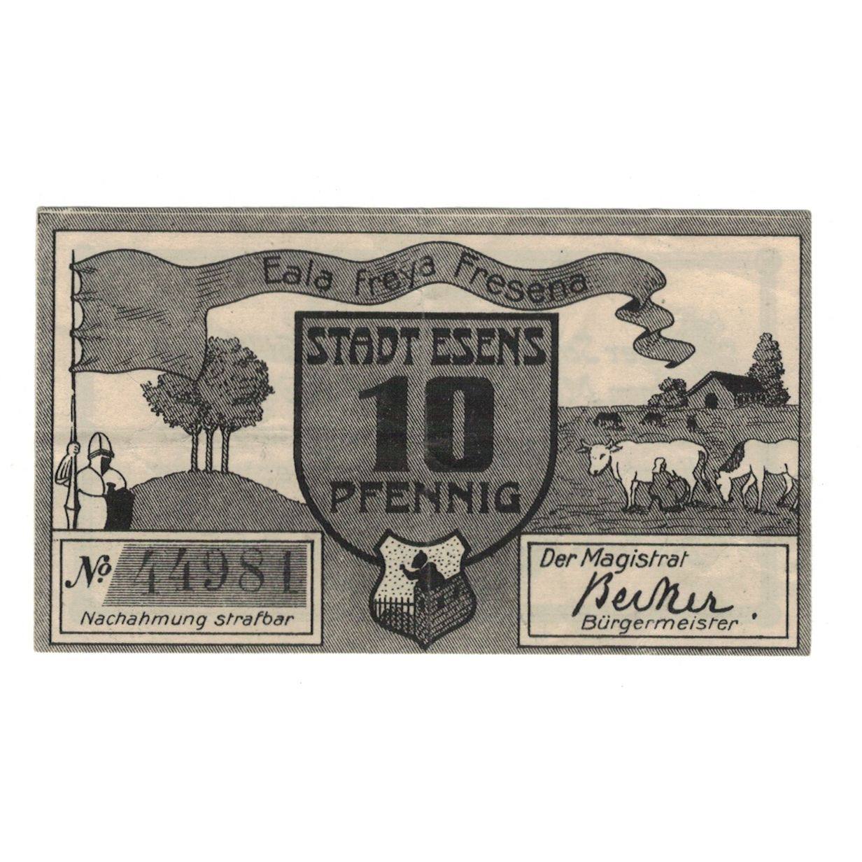 Banknote, Germany, Esens Stadt, 10 Pfennig, Texte, AU(50-53), Mehl:E29.3