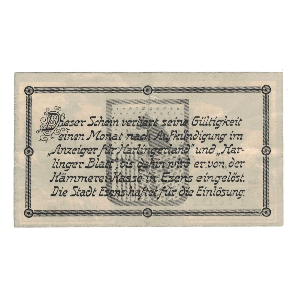 Banknote, Germany, Esens Stadt, 10 Pfennig, Texte, AU(50-53), Mehl:E29.3