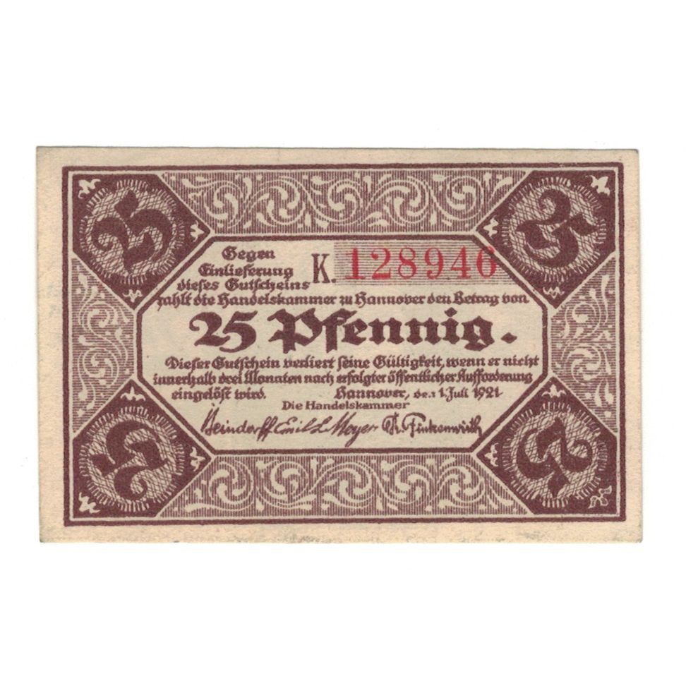 Banknote, Germany, Hannover Handelskammer, 25 Pfennig, Batiment, 1921