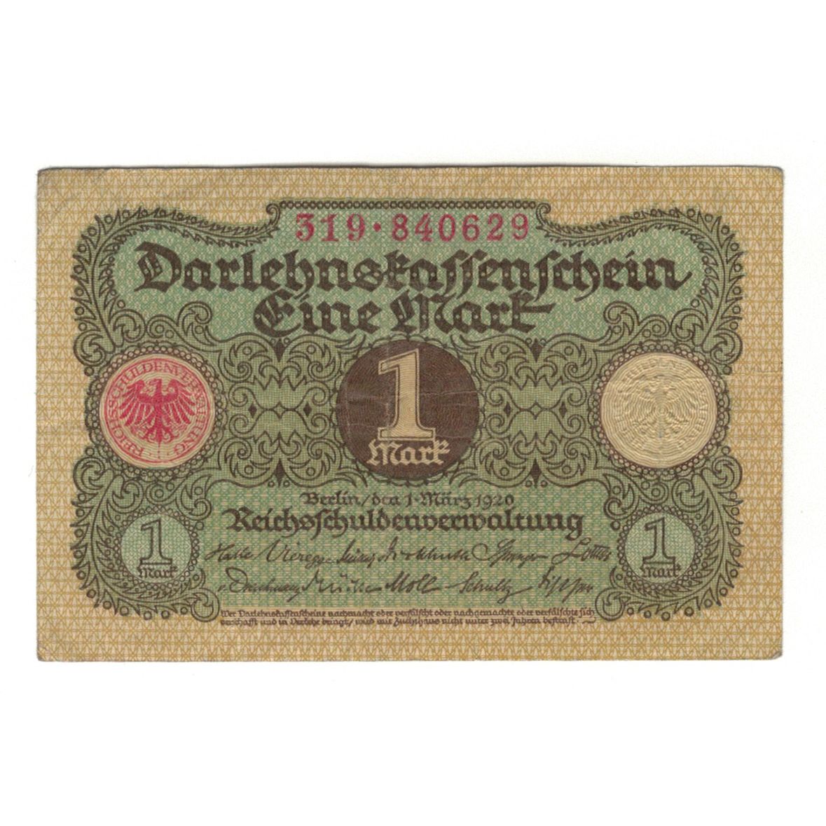 Geldschein, Deutschland, Darlehnskassenschein (State Loan Currency Note), 1
